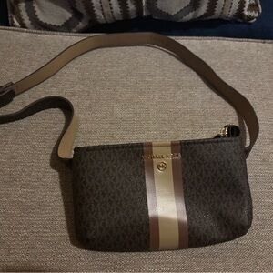 Michael Kors Dark Brown and Gold Stripe Crossbody
